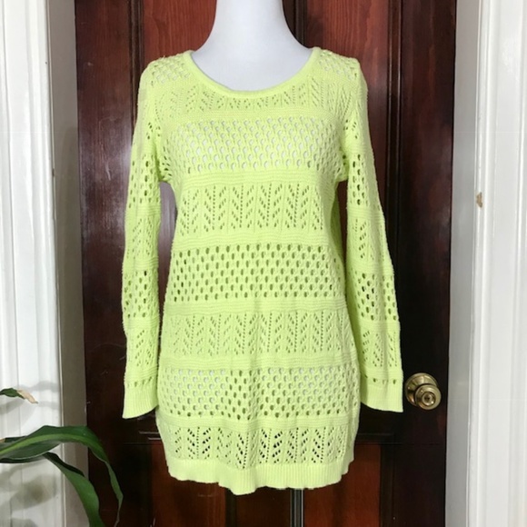 LOFT Sweaters - LOFT neon yellow open knit long sleeve sweater